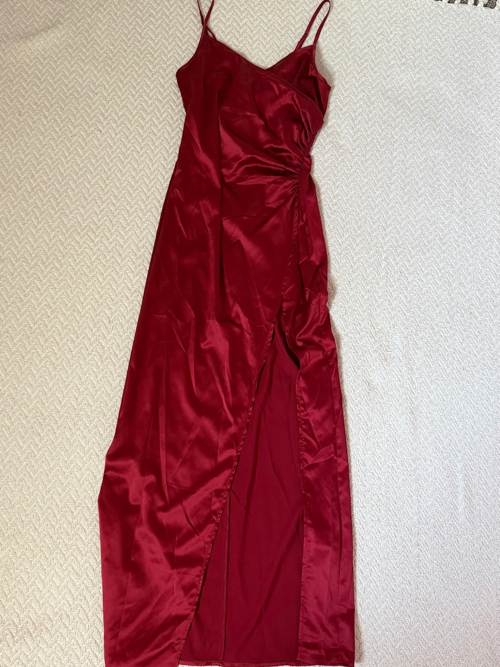 SHEIN Satin Red Spaghetti-Strap Evening Dress - Picture 2 of 6